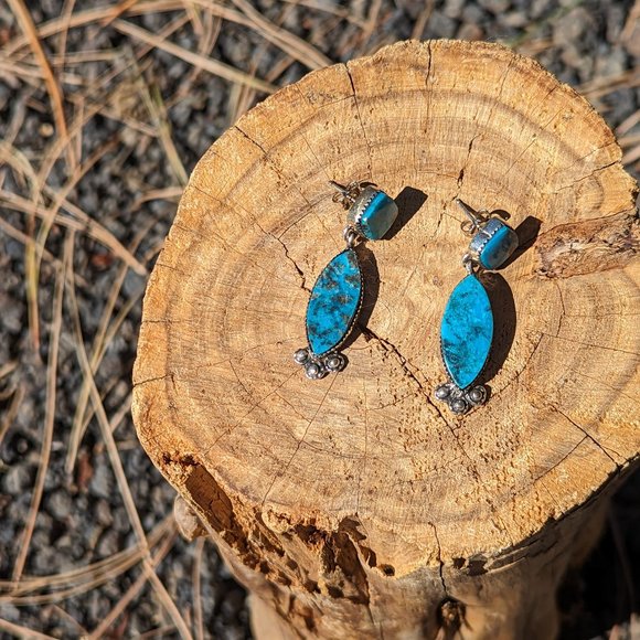 Navajo Women's 2-Part Dangle Earrings Stone Setting Native American Jewelry - Picture 4 of 10